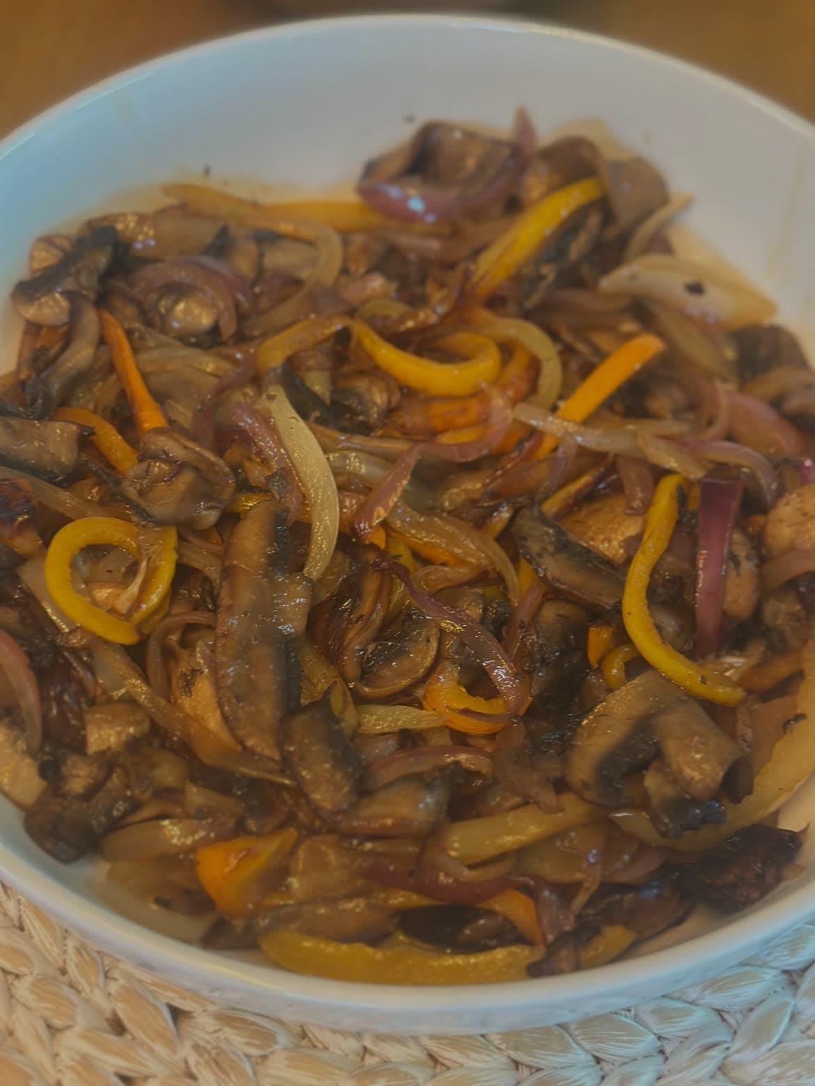 Roasted mushrooms, onions and sweet peppers